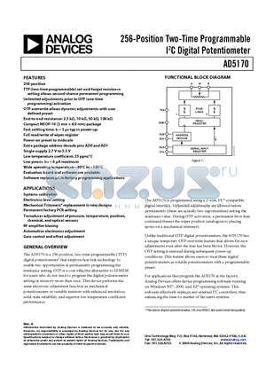 AD5170BRM50-RL7 datasheet - 256-Position Two-Time Programmable I2C Digital Potentiometer