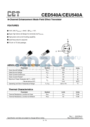 CEU540A datasheet - N-Channel Enhancement Mode Field Effect Transistor