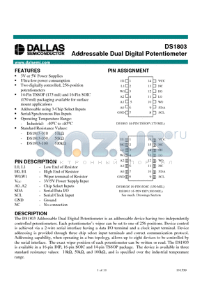 DS1803-100 datasheet - Addressable Dual Digital Potentiometer