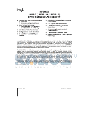 E28F016XS-20 datasheet - 16-MBIT (1 MBIT x 16, 2 MBIT x 8) SYNCHRONOUS FLASH MEMORY