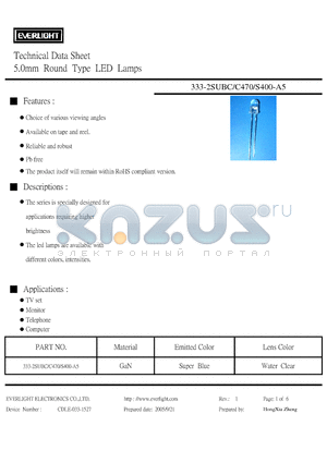 333-2SUBC-C470-S400-A5 datasheet - Technical Data Sheet 5.0mm Round Type LED Lamps