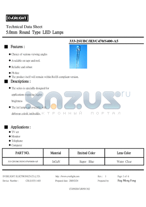 333-2SUBC-H3-C470-S400-A5 datasheet - Technical Data Sheet 5.0mm Round Type LED Lamps