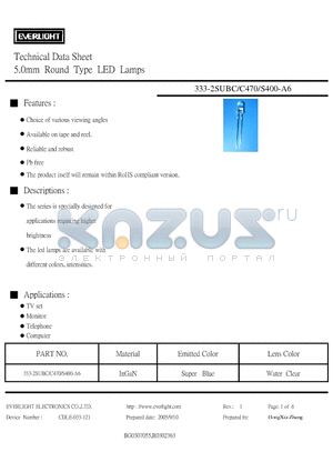 333-2SUBC-C470-S400-A6 datasheet - Technical Data Sheet 5.0mm Round Type LED Lamps