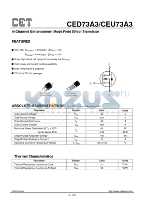 CEU73A3 datasheet - N-Channel Enhancement Mode Field Effect Transistor