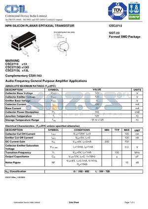 CSC2713L datasheet - NPN SILICON PLANAR EPITAXIAL TRANSISTOR