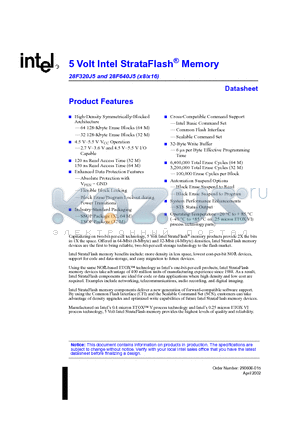 E28F320J5A-120 datasheet - 5 Volt Intel StrataFlash^ Memory