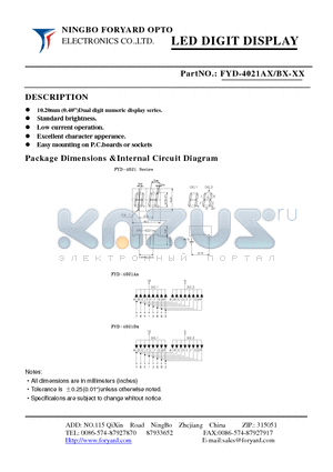 FYD-4021BX datasheet - LED DIGIT DISPLAY