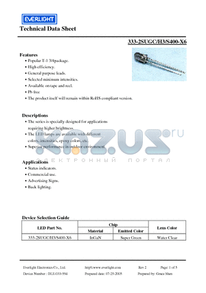 333-2SUGC-H3-S400-X6 datasheet - Technical Data Sheet