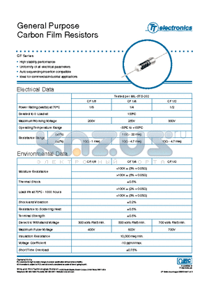 CF-1/8102GBLK datasheet - General Purpose Carbon Film Resistors