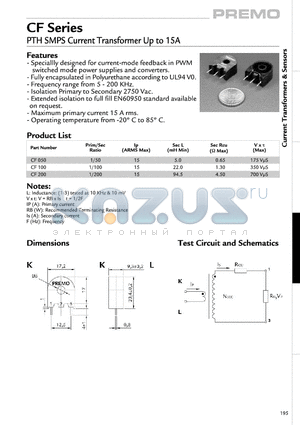 CF-100 datasheet - PTH SMPS Current Transformer Up to 15A