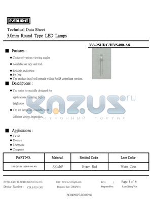 333-2SURC/H3/S400-A8 datasheet - 5.0mm Round Type LED Lamps