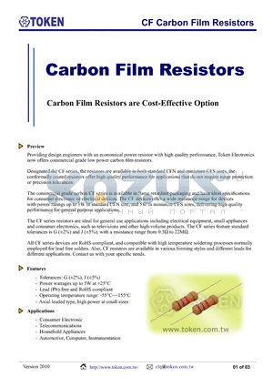 CF0.125W100RGTB datasheet - CF Carbon Film Resistors