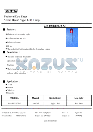 333-2SURT datasheet - 5.0mm Round Type LED Lamps