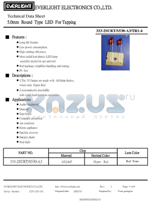 333-2SURT-S530-A3-TR1-4 datasheet - 5.0mm Round Type LED For Tapping