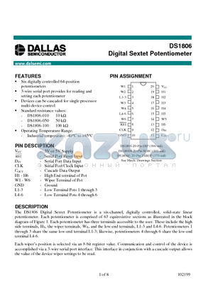 DS1806-100 datasheet - Digital Sextet Potentiometer