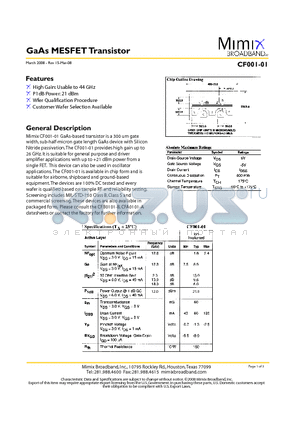 CF001-01_08 datasheet - GaAs MESFET Transistor