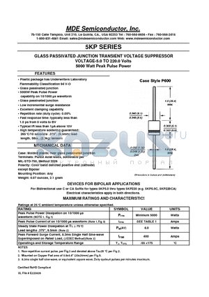 5KP220A datasheet - GLASS PASSIVATED JUNCTION TRANSIENT VOLTAGE SUPPRESSOR