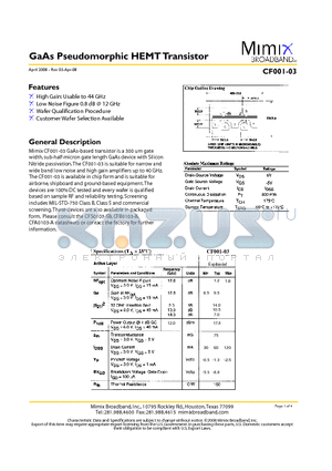 CF001-03 datasheet - GaAs Pseudomorphic HEMT Transistor