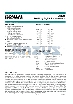 DS1808Z-050 datasheet - Dual Log Digital Potentiometer