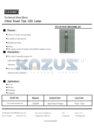 333-2USOC-H3-S400 datasheet - 5.0mm Round Type LED Lamps