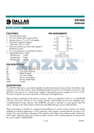 DS1809-010 datasheet - Dallastat, 64-position linear taper