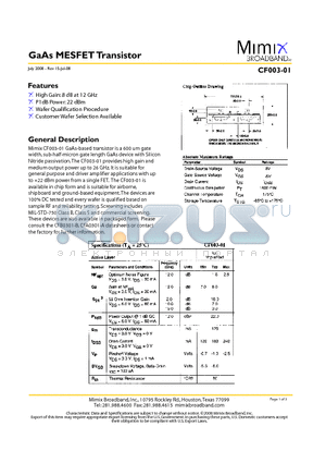 CF003-01 datasheet - GaAs MESFET Transistor