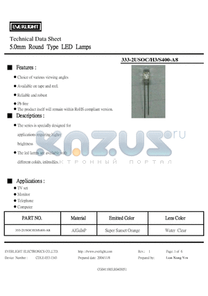 333-2USOC/H3/S400-A8 datasheet - 5.0mm Round Type LED Lamps