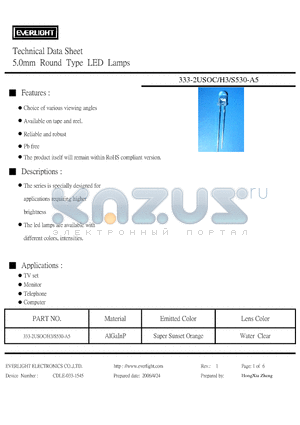 333-2USOC/H3/S530-A5 datasheet - 5.0mm Round Type LED Lamps