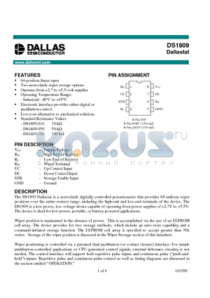 DS1809Z-010 datasheet - Dallastat, 64-position linear taper