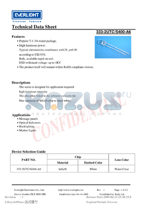 333-2UTC-S400-A6 datasheet - Popular T-1 3/4 round package