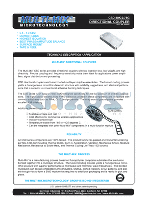 CSD-10K-0.75G datasheet - DIRECTIONAL COUPLER