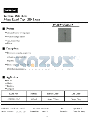 333-2UYC-S400-A7 datasheet - 5.0mm Round Type LED Lamps