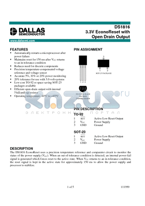 DS1816 datasheet - 3.3V EconoReset with Open Drain Output