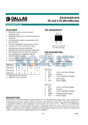 DS1814C datasheet - 5V and 3.3V MicroMonitor