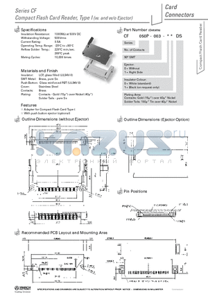 CF050P-003-00DS datasheet - Compact Flash Card Reader, Type I (w. and w/o Ejector)