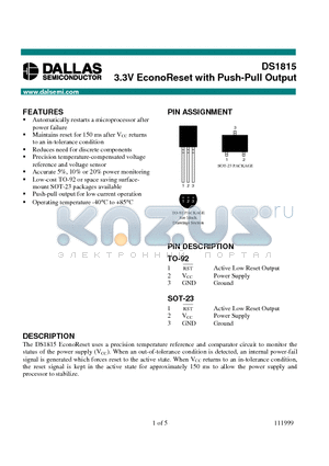 DS1815-15 datasheet - 3.3V EconoReset with Push-Pull Output