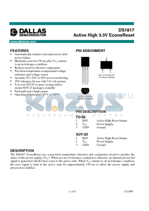 DS1817 datasheet - Active High 3.3V EconoReset