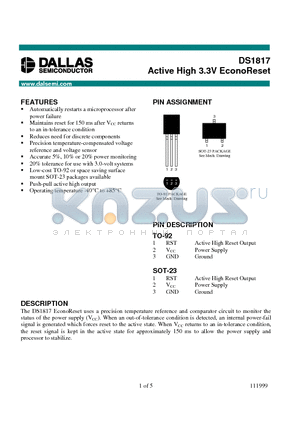 DS1817-10 datasheet - Active High 3.3V EconoReset