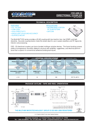 CSD-20M-3G datasheet - DIRECTIONAL COUPLER