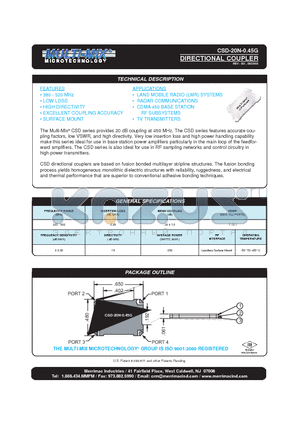 CSD-20N-0.45G datasheet - DIRECTIONAL COUPLER