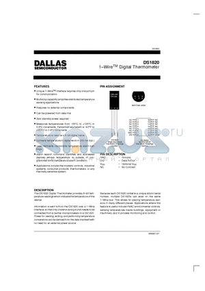 DS1820 datasheet - 1-Wire Digital Thermometer