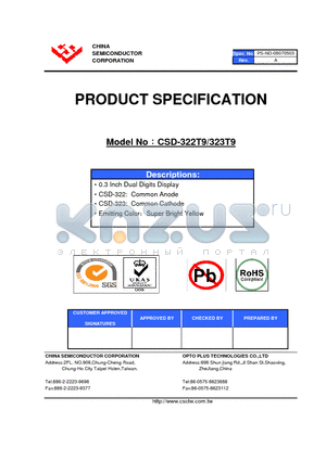 CSD-323T9 datasheet - 0.3 Inch Dual Digits Display