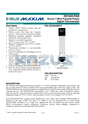DS1822-PAR datasheet - Econo 1-Wire Parasite-Power Digital Thermometer