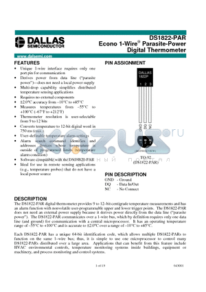 DS1822-PAR datasheet - Econo 1-Wire Parasite-Power Digital Thermometer