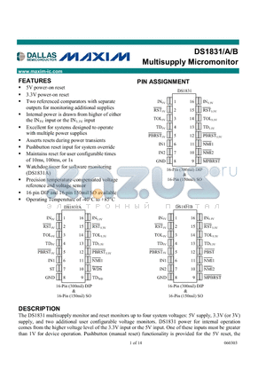 DS1831 datasheet - Multisupply Micromonitor