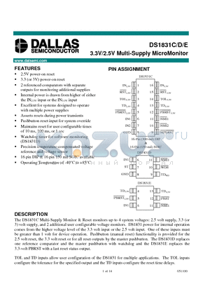 DS1831C datasheet - 3.3V/2.5V Multi-Supply MicroMonitor