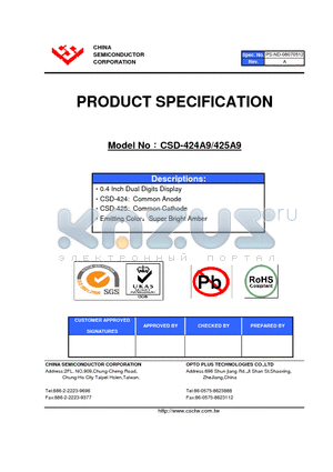 CSD-424A9 datasheet - 0.4 Inch Dual Digits Display