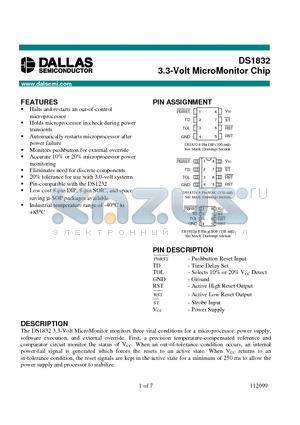 DS1832S datasheet - 3.3-Volt MicroMonitor Chip