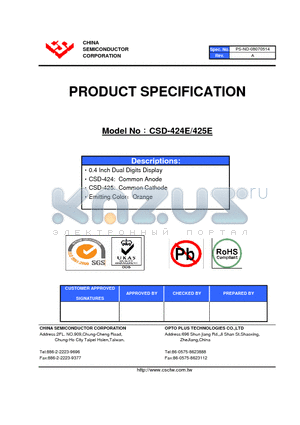 CSD-424E datasheet - 0.4 Inch Dual Digits Display