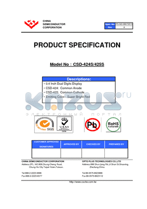 CSD-424S datasheet - 0.4 Inch Dual Digits Display